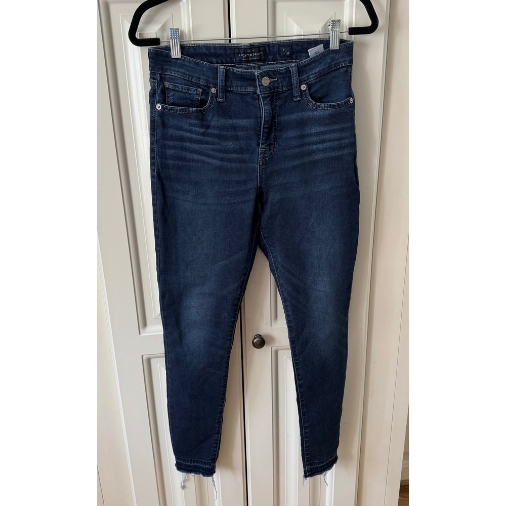 Lucky Brand Jeans Size 8/29 Dark‎ Wash Denim Frayed Hem Skinny Mid Rise